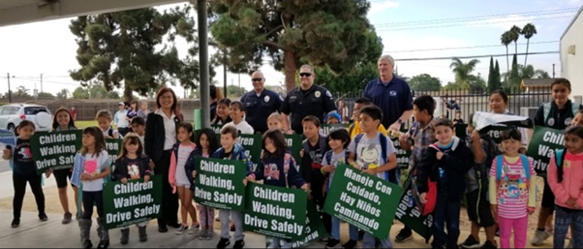 Students celebrate “Walk to school Day” with some extra help from GGPD.