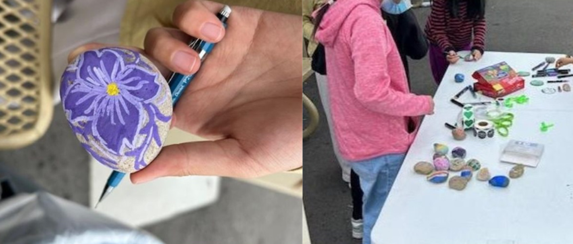 Students painting rocks for Mental Health Awareness Week