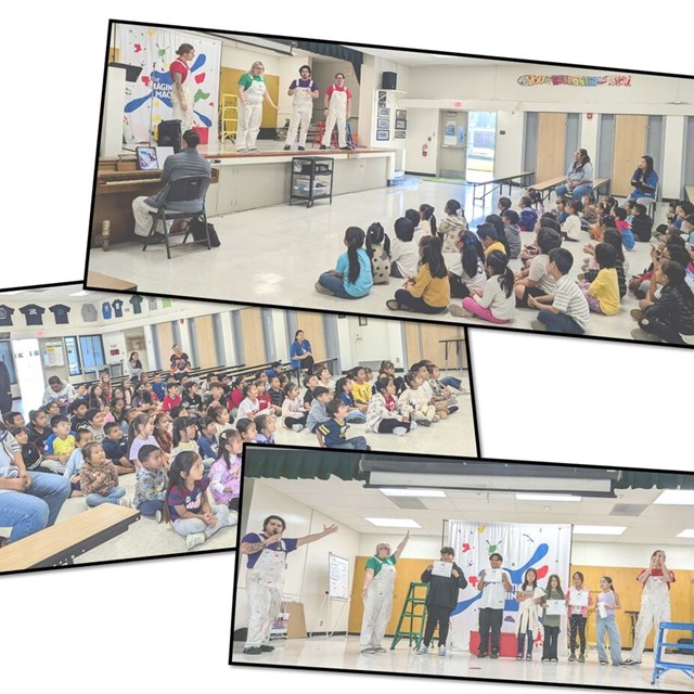 The Imagination Machine team performs Zeyen students' short stories onstage 