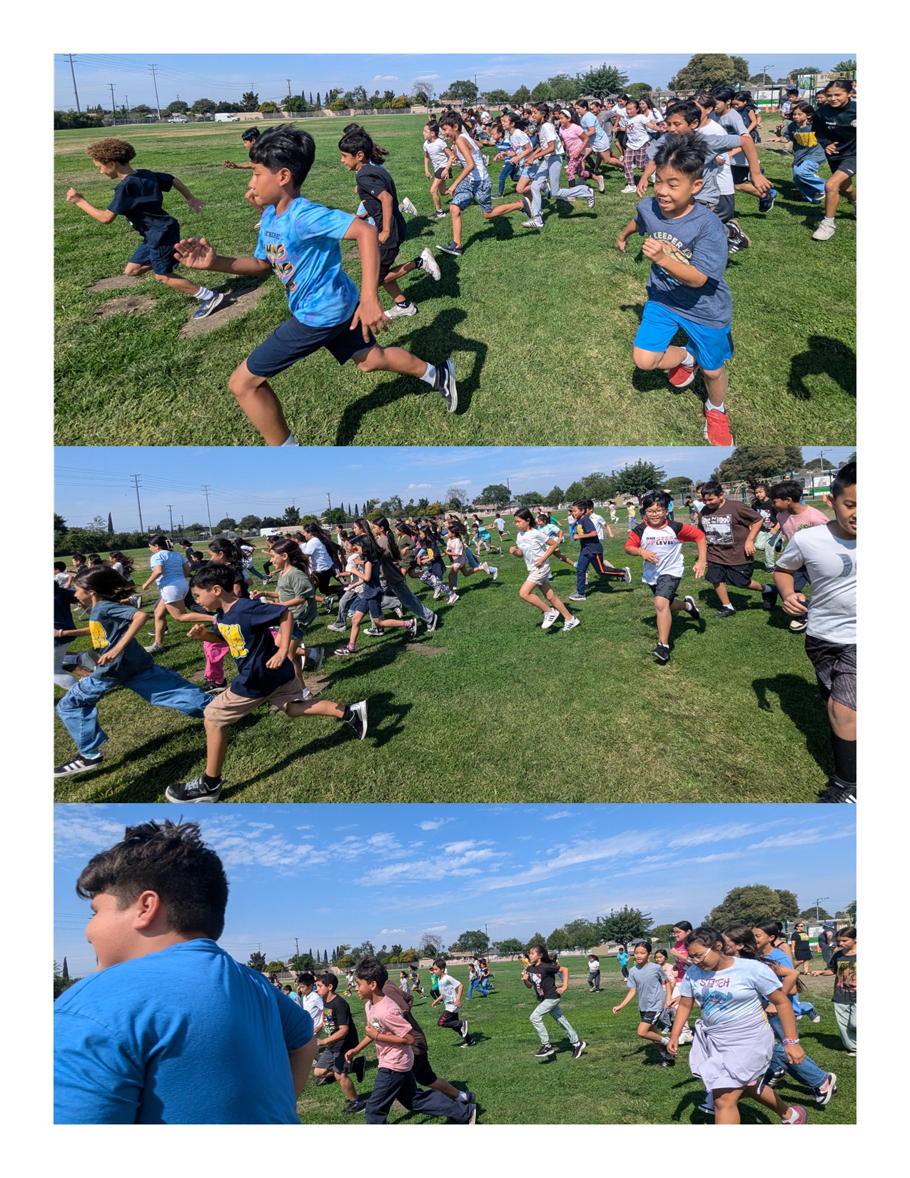 Upper students running in the field for the "Big Run"