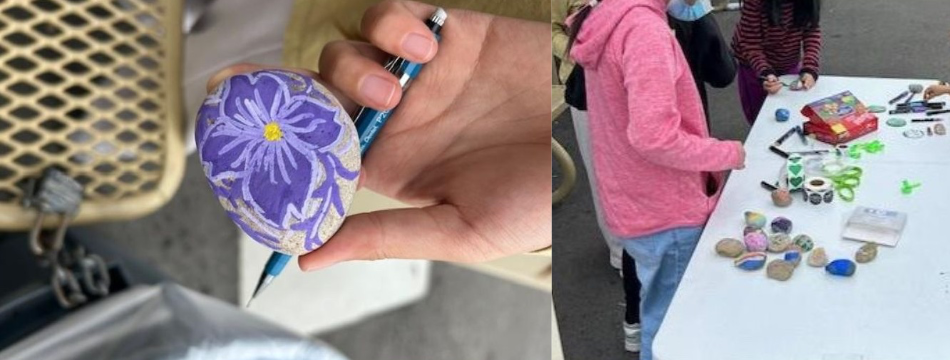 Students painting rocks for Mental Health Awareness Week