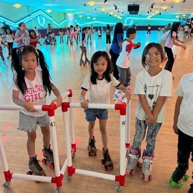 Students on roller-skates during skate night