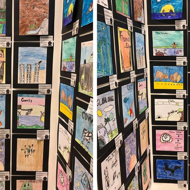 Student work being displayed at the Imaginology event in Costa Mesa.